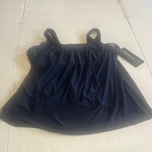 NWT Miracle Suit Navy Blue Tank Top swim w mesh sides by arms wire bra support